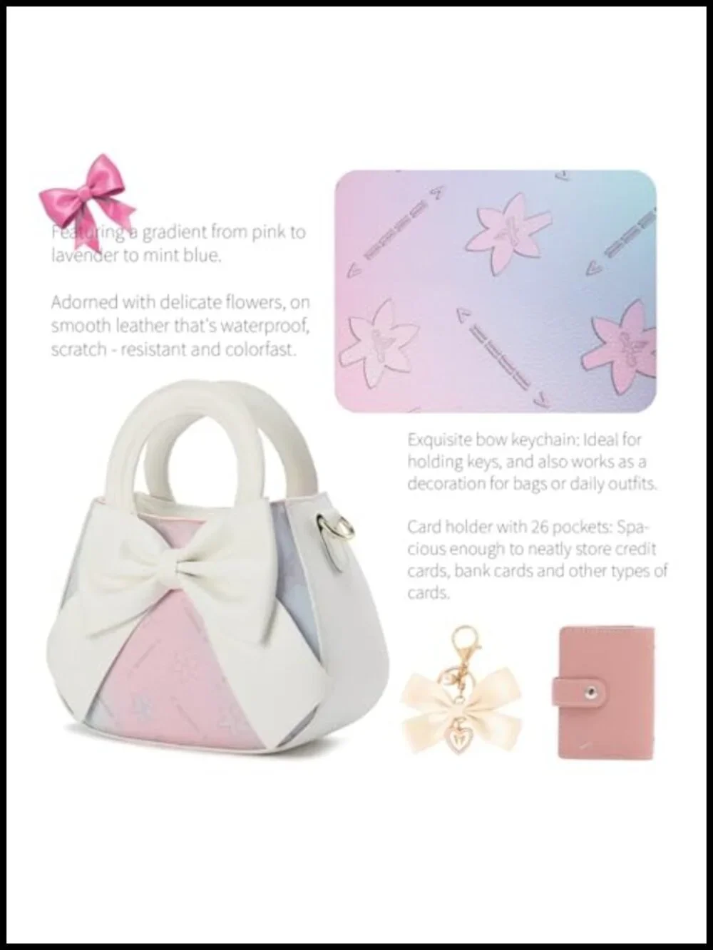 Faux Leather Crossbody Bag with Bow Knot, Color-Blocked Mini Purse